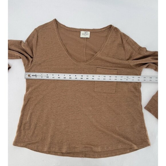 Wrap London Brown 100% Linen V-Neck Blouse US 8 Beach Preppy Boho Coastal - Picture 10 of 10